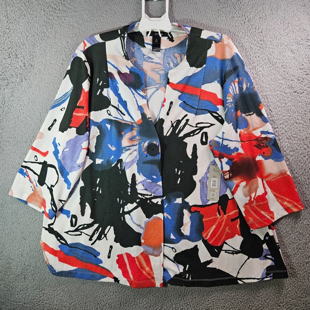 $84 NEW Ali Miles Open Front Cardigan Blazer Jacket Women 2X Abstract Multicolor